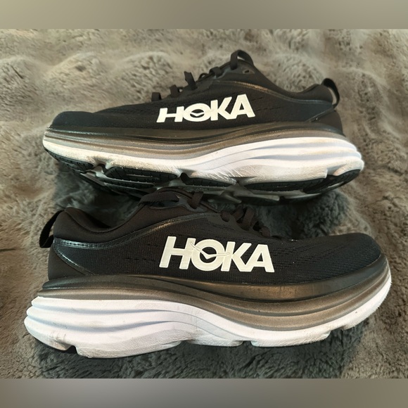 Hoka Bondi 8 Black and White Athletic Sneakers - Picture 2 of 9